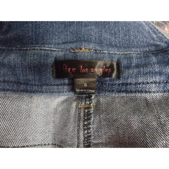 Fire Los Angeles Stone Wash Denim Bib Overall Shorts Womens Size Small Raw Hem - Picture 3 of 8